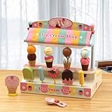 WXQおままごとセット 木製 アイスクリームショップ 子供用ままごとシミュレーションアイスクリーム キッチン 知育玩具 子供用プレイセット 組み立て式 おままごと 親子遊び 誕生日プレゼント 入園祝い (B)