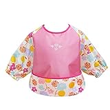 長袖お食事エプロン　Mサイズ　DORACO（ピンク x フラワー）