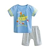 【SEBLES】ベビー 赤ちゃん 半袖 ラウンドネック シャツ Tシャツ 短パン 半ズボン パンツ 無地 プリント 肩ボタン スター 上下 セット 初夏 夏 薄手 0歳 1歳 2歳(タイプH,110c