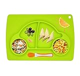 パーティーパーク ベビー キッズ お食事 離乳食 カー型 車 シリコン食器 プレート ひっくり返らない ピンク グリーン ２色 (グリーン)