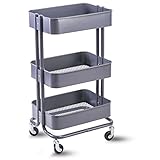 Harper Bright Design キッチンワゴン キャスター付き バスケット 収納キッチン 高さ調整できる メッシュ状の底板 MX037095 (ダークグレー)