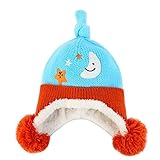 【耳まであたたか＆ブルー】出産祝い　ベビー キッズ ニットキャップ 赤ちゃん 帽子 男の子 女の子 子供 ふわふわ キュート　冬 防寒 柔らかい ニット 耳あて ハットGaorui（ガオルイ）