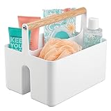 mDesignバスルームストレージオーガナイザーキャディトート、ポータブルDividedバスケットBin with天然木製ハンドル – BPAフリー、2セクションfor holding hand so
