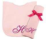 Princess Linens Embroidered Cotton Knit Bib and Burp Set - Pink, H by Princess Linens