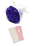 MedianField 【 ソープフラワー 花束 メッセージカード セット 】 枯れない花 造花 バラ ギフト ブーケ 結婚式 誕生日 母の日 退職 出産祝い プレゼント ウエディング (パープル)