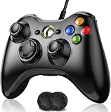 Elnicec Xbox コントローラー 有線 [2025新改良] Xbox 360 コントローラー PC ゲームパッド 有線ゲームパッド USB接続 遅延なし 高耐久ボタン 人体工学 二重振動 ジョイスティックをアップグレード Microsoft Xbox Slim 360/PC/Windows7/8/10に対応 アシストキャップ 2枚付き(ブラック)