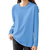 [Trnvco] 長袖tシャツ レディース【8.11オンス 綿100%】丸首 トップス オーバーサイズ 着痩せ カットソー 無地 クルーネック インナーシャツ 重ね着 ロングt ゆったり 部屋着 体型カバー 白 黒 グレー(S,ブルー)