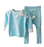 Candykids かわいい カーディガン リボン ガーリー セーター きもちいい生地 きれいめ ちょっと羽織る ニット 春 夏 秋 冬 お出かけ　 セーター　パンツセット (85CM, ブルー)