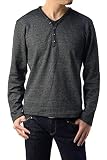 [フラグオンクルー] メンズ ワッフル Yヘンリーネック ロングTシャツ 長袖 Tシャツ / B2X / LL 杢ブラック・黒