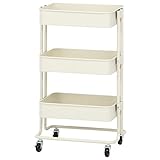 不二貿易 キッチンワゴン 3段 スチール キャスター付き アイボリー 14285