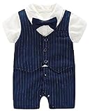(Goldgarden) ベビー フォーマル 洋装 ロンパース 半袖 スーツ風 (80-90, ネイビー)