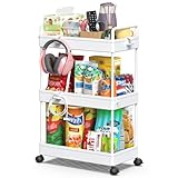 TATIU キッチンワゴン キャスター付き 隙間収納 23cm ワゴン スリム 3段 洗面所 収納 ハンドル2個付き ペットボトル 調味料 小物 スリムラック キッチン 洗面台 トイレ バスルーム 冷蔵庫横 ホワイト