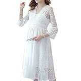 XFY マタニティ ワンピース 妊娠服 レース ゆるふわ ゆったり 無地 膝丈 大きいサイズ 産前産後 妊婦用 出産準備 出産祝い 夏 春 韓国風 カジュアル (ホワイト, XL)
