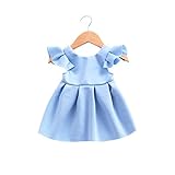 Tovadoo 子供服 ベビー服 女の子 ワンピース 春夏 フレアスリーブ レース 背中リボン レトロ風 多色 プリンセス 可愛い プレゼント 通学 旅行 結婚式 1-3歳