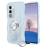 OPPO A5 5G-ケース ブルー ウェーブ リング付き TPU波状のバンパー 半透明 スマホケース かわいい うねうね オッポ A5-5G ウェーブ デザイン 可愛い 韓国 女性用 薄型 人気 おしゃれ 耐衝撃 ストラップホール付き(ブルー)