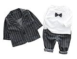 (コ-ランド) Co-land ベビー フォーマル スーツ 3点セット キッズ服 男の子 長袖 ジャンケット ズボン ｔシャツ 結婚式 リボン飾り 10 グレー