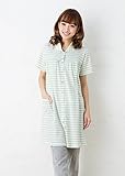 半袖マタニティ パジャマ　春夏～夏〜夏秋　竺先ボーダー柄マタニティパジャマ 半袖 授乳パジャマ/マタニティ パジャマ 前開き 入院用にもオススメ/　ボーダー授乳口付き・半袖・ロング丈 (M, グリーン
