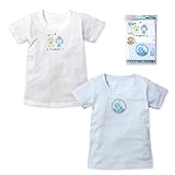(サックス/90cm)ベビー 肌着 Tシャツ 半袖 男の子 2枚組 綿100％ フライス 吸水 プリント入り 丸首 下着 男児 ベビー 【ノーブランド品】