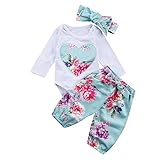 サクララ(Sakulala) ベビー服 上下セット 女の子 Tシャツ 長袖 パンツ セットアップ ヘアバンド付き 新生児 出産お祝い 0-24ヶ月 花柄 可愛い 秋 冬