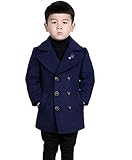 [FERE8890] 男の子 ラシャコート 子供 折り襟 厚手 コート ロングセクション ダブルのボタン ファッション 秋冬 防寒 お出かけ 旅行 ネイビー 100# 身長95～100cm
