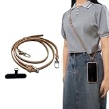 [ENZE] スマホストラップ 可調節 ネックストラップ ショルダーストラップ 取り外し可能 防塵 防水 ハンドメイド シンプルデザイン 全機種対応 (ピンクベージュとシルバー金具)