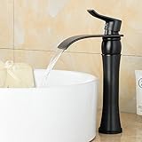 beelee高品質オイル研磨ブロンズバスルームシンク蛇口シングルハンドル付きオイルはブロンズWaterfall注ぎ口バスルームシンク洗面化粧台洗面ミキサータップ – ブラック