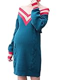 (オーセンティック) AUTHENTIC マタニティ ニット ワンピース Vネック オフショルダー 妊婦服 産前 産後 上品 (Free, ブルー)