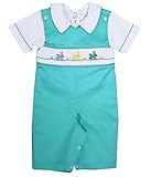 carouselwear Boys Longalls Overalls with theスモックEaster Bunny inアクアマリン