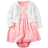 カーターズ ワンピース Carter's 女の子用ネオンピーチボーダー半袖ワンピースx白カーディガンお出かけ用2点セット (9months(67-72cm)) [並行輸入品]