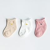 Weryn(TM) コットン新生児ソックス幼児幼児ベビーソックス0-3年間のない骨多色3ペア/ロット[12Mクラウン少女]