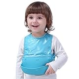赤ちゃん 食事用エプロン スタイ ソフトスタイ シリコン 6ヵ月~5歳 よだれかけ 防水仕様 調節可能 (青い)