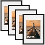 Vasemouh A4 賞状額縁 マット付き 297x210mm 写真 賞状 飾り 軽量 壁掛け 卓上兼用 フレーム ブラック セット 4枚