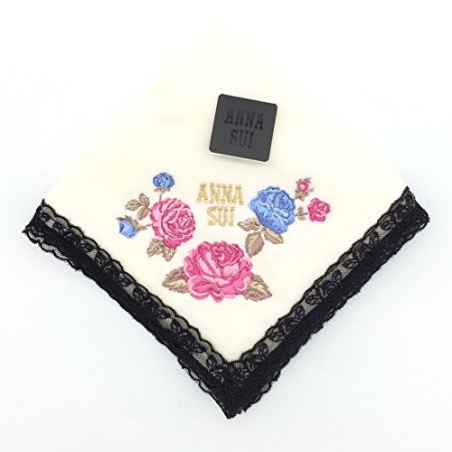 ANNA SUI アナスイ バラ 薔薇 花 レース タオルハンカチ ハンドタオル タオル ハンカチ ブランド レディース ギフト (ホワイト)