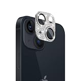 AnnTec iPhone 15 / iPhone 15 Plus 用 カメラフィルム レンズカバー カメラ保護 ラインストーン【アルミ合金縁取り+強化ガラス】 iPhone 15 / iPhone 15 Plus 対応 レンズ全体保護 露出オーバー防止 キラキラ レンズ保護フィルム 携帯電話の装飾 貼り付け簡単 高透過率 【ブラック】