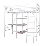 (OSJ) ロフトベッド ベッド デスク付き 収納ラック ハンガ ハイタイプ スチールフレーム ミドルベッド パイプベッド はしご 子供部屋 社員寮 学生寮(ホワイト+ナチュラル) (ホワイト)