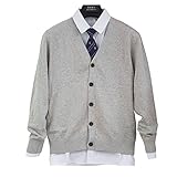 [Wowcarbazole] カーディガン 学生 メンズ Vネック スクールカーディガン 男 セーター ニット ビジネス 綿 無地 春秋冬 グレー（WJP0008G-XL）