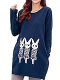 (オーセンティック) AUTHENTIC マタニティ 授乳服 授乳口 付 トップス Tシャツ ロング丈 授乳 裏起毛 ゆったり (L, ネイビー（兎柄）)