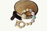 天然木製Teething Toy Interchangeableおしゃぶりホルダーストラップ、ダミーclip- by Mali Wearベビーシャワーgift- Unfinished Wood カラー