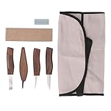 4個入り 木彫り工具セット シャープニングストーンとレザーストロップ付き、MoVスチールブレード、ウォルナットハンドル付き 木工および彫刻プロジェクト用の彫刻キット