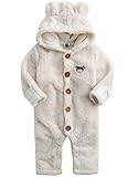 [Vaenait Baby] 6-24ヶ月ベビー服長袖もこもこアニマルロフリース ンパース カバーオール フード付きBear One-Piece Ivory 6-12M