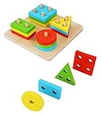 Shape Sorting Cubeブロック、adv-oneクリエイティブ木製カラーと形状幾何ソートボード/教育玩具 – スタックソートパズルおもちゃfor Age 2 + Year Old Boy 