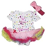 [キッズコーナー] Always Be A Unicorn レインボー ドット ボディスーツ ピンクのチュチ、コスチューム、子供のチュチュ、ベビー服、女の子のワンピースドレス Nb-18m (ホワイト