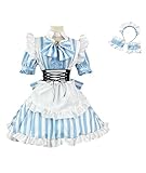 [YZZYQQ] メイド服 コスプレ コンカフェ メイドコスチューム ハロウィン仮装 パーティー 半袖 可愛いメイドセット 萌え メイド ハロウィン 学園祭 撮影 ブルー 2XL