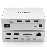 USB-C HDMI デュアルモニター KVMスイッチ 2入力2出力 ノートPC用 4K@60Hz KVM切替器 Type-C 100W PD充電、パソコン切替器 2台 Type-C、2台のモニターと１組のキーボード マウスを共有できる、手元スイッチやUSB-Cケーブル付属