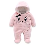 エルフ ベビー(Fairy Baby)ねこちゃん着ぐるみ 足つきロンパース ベビー服冬防寒着 フード付き ピンク 59cm