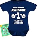 TeeStars - This Is What an Awesome One Year Old Looks Like Funny Baby Bodysuit 12M Navy [並行輸入品]