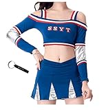 [pkpohs] チアガール 衣装 チア衣装 上下セット チアリーダー 応援 コスチューム (ブルー, XXL)