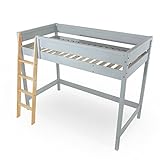 LOWYA （ロウヤ） ロフトベッド ベッドフレーム すのこベッド はしご パステルカラー シングルサイズ 天然木 子供部屋 一人暮らし グレー/ナチュラル