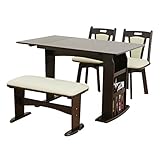 ダイニングテーブルセット 4人掛け 4点 折りたたみ 伸縮タイプ ラック付 ベンチ付 (ダークブラウン) [並行輸入品]