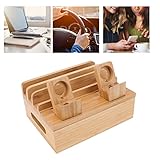 竹製充電ステーション、スマホ充電台、5ポートUSB充電器付き木製ホルダードッキングスタンド、電話、タブレット、時計と互換性のある携帯電話充電ステーション(自然)
